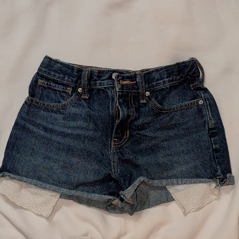 Girl's Old Navy Blue Jean Shorts with White Lace Trim